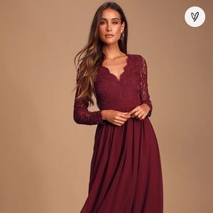 Lulus Awaken My Love Burgundy Long Sleeve Lace Maxi Dress